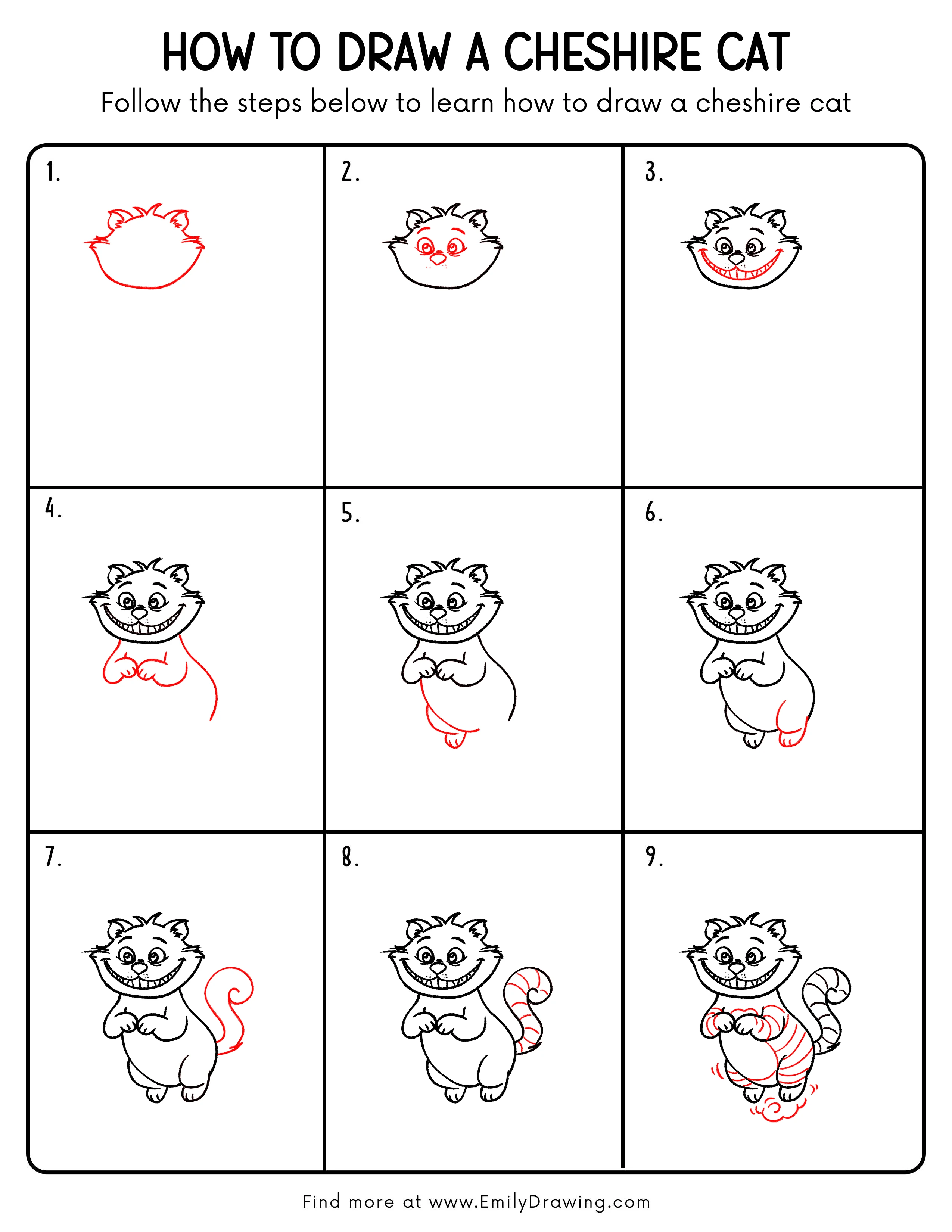 Printable Cheshire Cat Drawing Guide